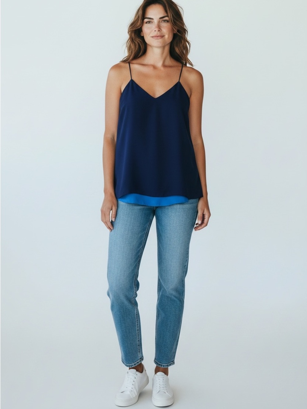 Reversible Navy and Royal Blue V-Neck Spaghetti-Strap Camisole
